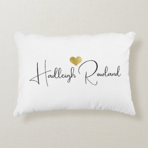 Elegante Zwarte Gouden Monogram Script Naam Stijlv Accent Kussen