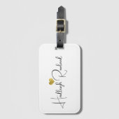 Elegante Zwarte Gouden Monogram Script Naam Stijlv Bagagelabel (Voorkant (verticaal))