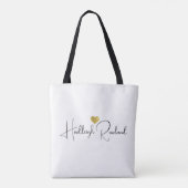 Elegante Zwarte Gouden Monogram Script Naam Stijlv Tote Bag (Achterkant)