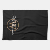 Elegante zwarte gouden monogram script theedoek (Horizontaal)