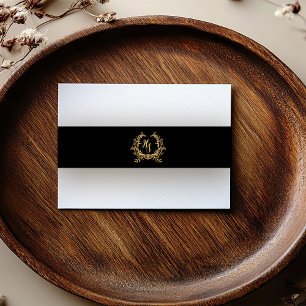 Elegante Zwarte/Gouden Monogram Wapen Huwelijk Uitnodigingen Wikkel