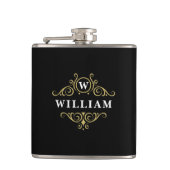 Elegante zwarte gouden monogramfles heupfles (Voorkant)