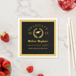 Elegante Zwarte Gouden Mutflorale Krans Afstudeerf Servet
