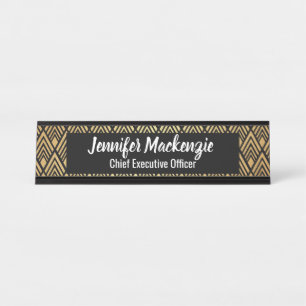 Elegante zwarte gouden naamplaat Art Deco bureaute