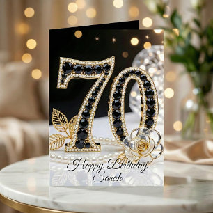 Elegante Zwarte Gouden Onyx Parel 70e Verjaardag Kaart