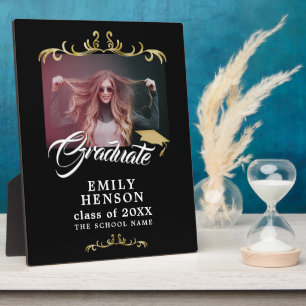 Elegante Zwarte Gouden Ornamenten Grad Afstudeerfo Fotoplaat