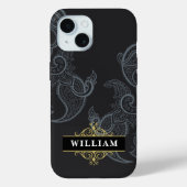 Elegante Zwarte Gouden Paisley Monogram Case-Mate iPhone Case (Achterkant)