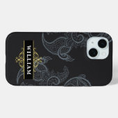 Elegante Zwarte Gouden Paisley Monogram Case-Mate iPhone Case (Achterkant (horizontaal))