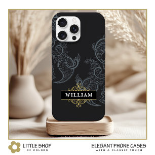 Elegante Zwarte Gouden Paisley Monogram iPhone 15 Case