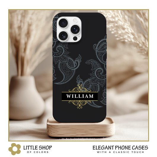Elegante Zwarte Gouden Paisley Monogram Case-Mate iPhone Case
