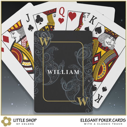 Elegante Zwarte Gouden Paisley Monogram Initiaal N Pokerkaarten