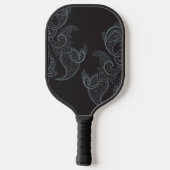 Elegante Zwarte Gouden Paisley Monogram Pickleball Paddle (Achterkant)