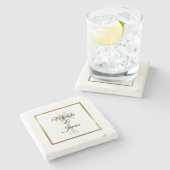 Elegante zwarte gouden palmboom moderne bruiloft stenen onderzetter (Zijkant)