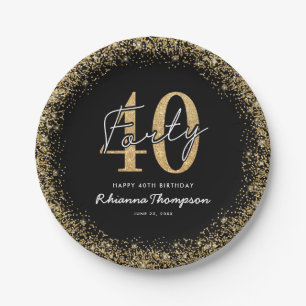 Elegante zwarte gouden papieren borden voor 40ste bordje