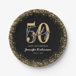 Elegante zwarte gouden papieren bordjes voor 50ste