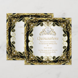 Elegante Zwarte Gouden Parel Princess Quinceanera Kaart