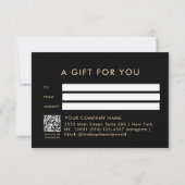 Elegante zwarte gouden QR-code cadeaubon (Achterkant)