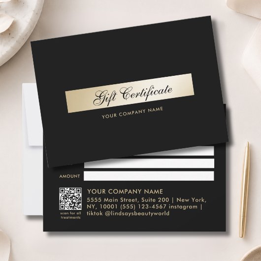 Elegante zwarte gouden QR-code cadeaubon