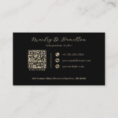 Elegante Zwarte Gouden QR Code Kapper Visitekaartje (Achterkant)
