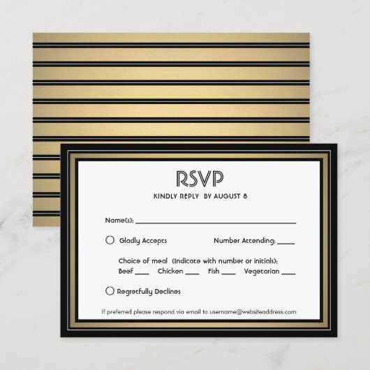 Elegante Zwarte & Gouden Rand en Maaltijd Opties RSVP Kaartje (Voorkant / Achterkant)