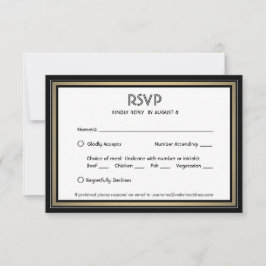 Elegante Zwarte & Gouden Rand en Maaltijd Opties RSVP Kaartje