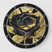 Elegante Zwarte Gouden Roos Grote Klok (Voorkant)