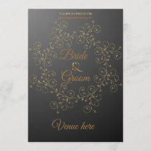Elegante zwarte & gouden royale trouwuitnodiging