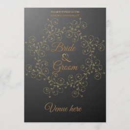 Elegante zwarte & gouden royale trouwuitnodiging kaart
