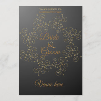 Elegante zwarte & gouden royale trouwuitnodiging kaart