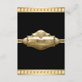 Elegante Zwarte Gouden RSVP Kaartje