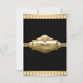 Elegante Zwarte Gouden RSVP Kaartje