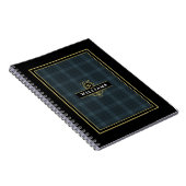 Elegante zwarte gouden ruit met monogrammotief op  notitieboek (Rechterzijde)
