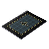 Elegante zwarte gouden ruit met monogrammotief op  notitieboek (Linkerzijde)