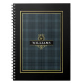 Elegante zwarte gouden ruit met monogrammotief op  notitieboek (Voorkant)