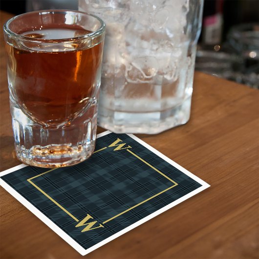 Elegante zwarte gouden ruitvormig monogram servet