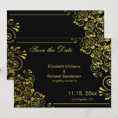 Elegante Zwarte  Gouden Save the Date  Bruiloft (Voorkant / Achterkant)