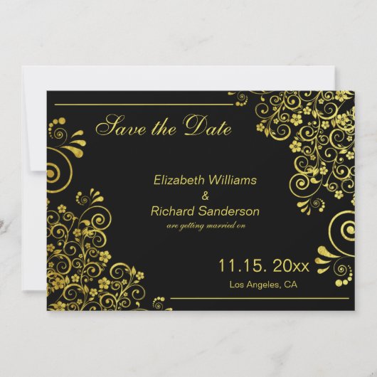 Elegante Zwarte Gouden Save the Date Huwelijk (Voorkant)