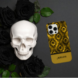 Elegante Zwarte & Gouden Schedel Gotische Hallowee iPhone 15 Pro Max Hoesje