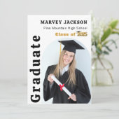 Elegante Zwarte Gouden Script 4 Foto Afgestudeerde Kaart (Staand voorkant)