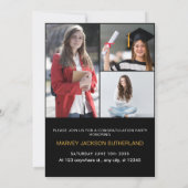 Elegante Zwarte Gouden Script 4 Foto Afgestudeerde Kaart (Achterkant)