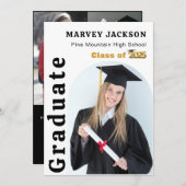 Elegante Zwarte Gouden Script 4 Foto Afgestudeerde Kaart (Voorkant / Achterkant)