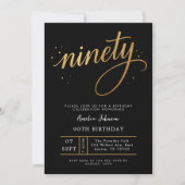 Elegante zwarte & gouden script 90ste verjaardag kaart (Voorkant)
