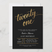 Elegante zwarte & gouden script achttien 21e verja kaart (Voorkant)