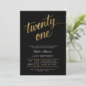 Elegante zwarte & gouden script achttien 21e verja kaart (Staand voorkant)