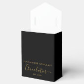 Elegante zwarte gouden script Chocolatier Qr Code Bedankdoosjes (Geopend)