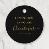 Elegante Zwarte Gouden Script Chocolatier Qr Code Bedankjes Labels (Voorkant)