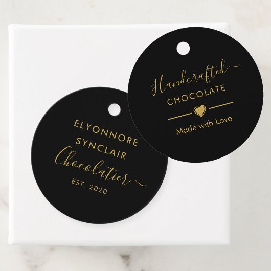 Elegante Zwarte Gouden Script Chocolatier Qr Code Bedankjes Labels