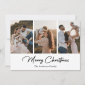 Elegante Zwarte Gouden Script Foto Prettig Kerstfe Feestdagenkaart (Voorkant)