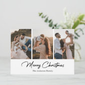 Elegante Zwarte Gouden Script Foto Prettig Kerstfe Feestdagenkaart (Staand voorkant)