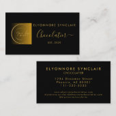 Elegante Zwarte Gouden Script Logo Chocolatier Visitekaartje (Voorkant / Achterkant)